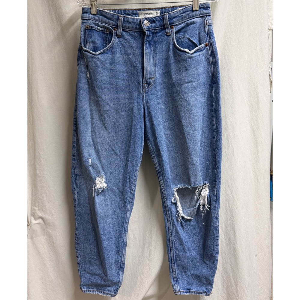 Abercrombie & Fitch Curve Love The 80s Mom High Rise Distressed Jeans Blue 28 6S